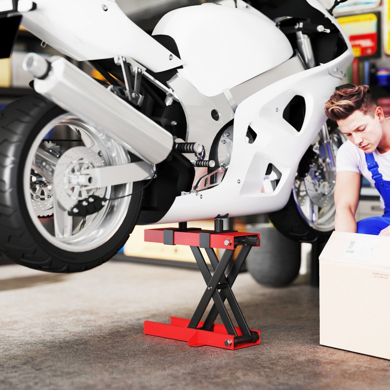 Moottoripyöränostin terästä 500 kg 9,5–40 cm korkeussäätö taittuva punainen