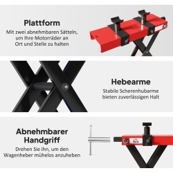 Moottoripyöränostin terästä 500 kg 9,5–40 cm korkeussäätö taittuva punainen