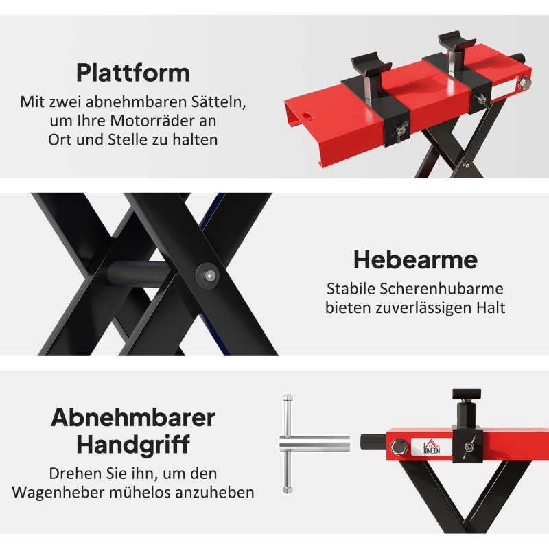 Moottoripyöränostin terästä 500 kg 9,5–40 cm korkeussäätö taittuva punainen