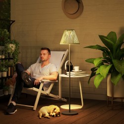 Aurinkojalustavalaisin puutarhaan rottinki Ø33 x 135 cm, 25 LED, IP44, musta/harmaa