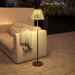 Aurinkojalustavalaisin puutarhaan rottinki Ø33 x 135 cm, 25 LED, IP44, musta/harmaa