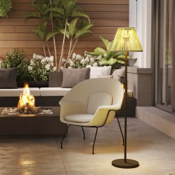 Aurinkojalustavalaisin puutarhaan rottinki Ø33 x 135 cm, 25 LED, IP44, musta/harmaa