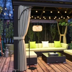 Aurinkokäyttöinen rottinkityylinen ulkojalkavalaisin IP44, teräsrunko, lämmin valo, musta/keltainen, 178 cm