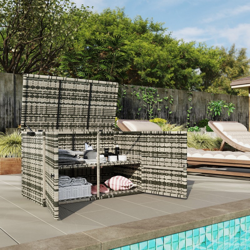 Puutarhan säilytyslaatikko polyrottinki 350 L 118x57x69 cm harmaa