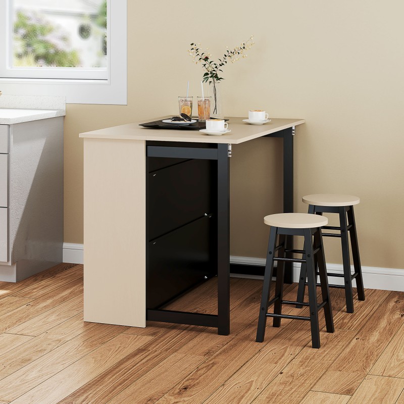 Baaripöytäsarja 3-osainen, kääntyvä pöytälevy, lastulevy, 116 x 70 x 89,5 cm, musta/tammi