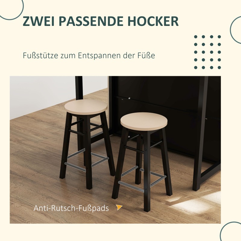 Baaripöytäsarja 3-osainen, kääntyvä pöytälevy, lastulevy, 116 x 70 x 89,5 cm, musta/tammi