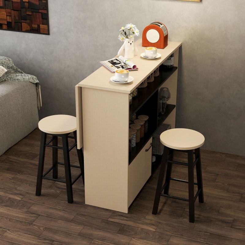 Baaripöytäsarja 3-osainen, kääntyvä pöytälevy, lastulevy, 116 x 70 x 89,5 cm, musta/tammi