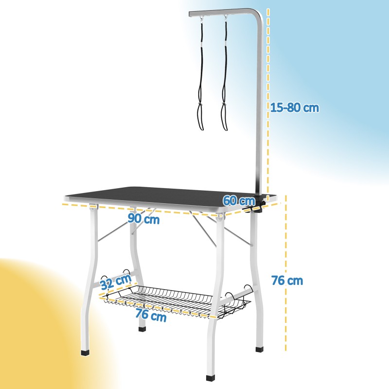 Koiran hoitopöytä säädettävällä varrella ja säilytystasolla 90 x 60 x 76 cm musta