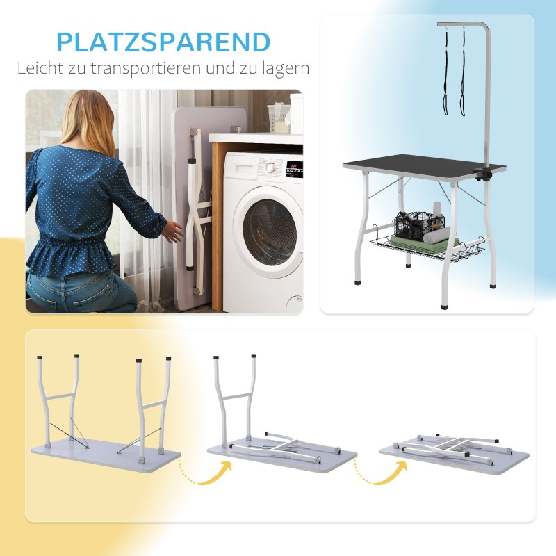 Koiran hoitopöytä säädettävällä varrella ja säilytystasolla 90 x 60 x 76 cm musta