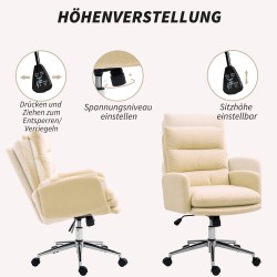 Työtuoli keinutoiminnolla, 360° kääntyvä, pehmustettu, lammasturkiskangas, cremevalkoinen
