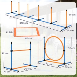 Koira-agilitysetti 7-osainen, hyppyesteet ja pujottelutolpat, sisä- ja ulkokäyttöön, oranssi/sininen