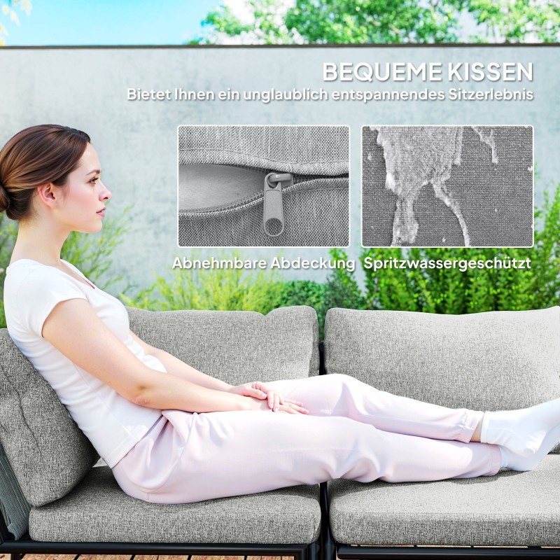 Polyrottinki puutarhan lounge-setti kulmasohvalla ja pöydällä 6 hengelle, tummanharmaa