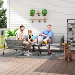 Polyrottinki puutarhan lounge-setti kulmasohvalla ja pöydällä 6 hengelle, tummanharmaa