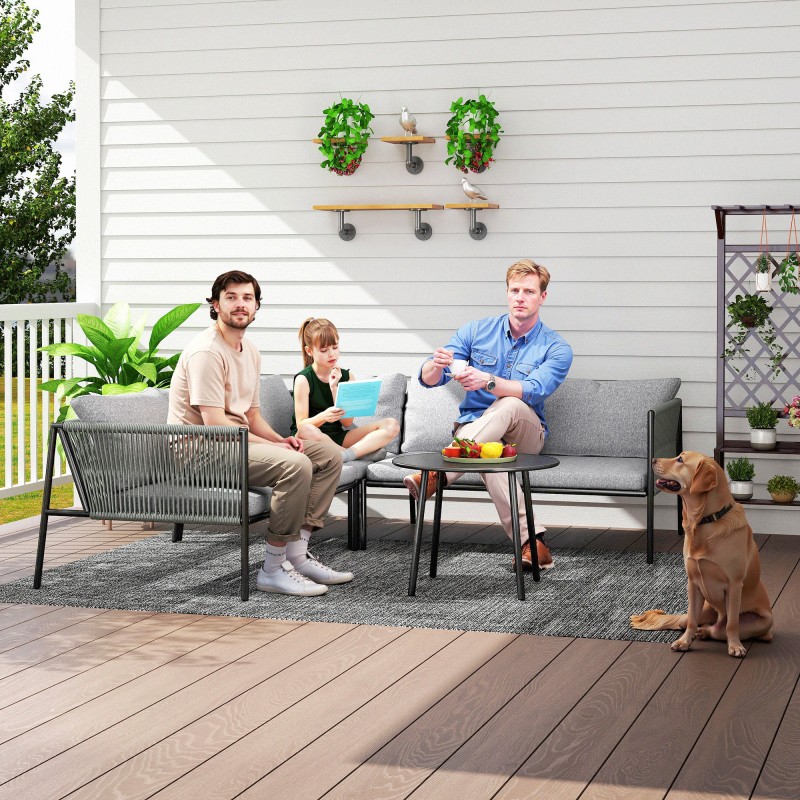 Polyrottinki puutarhan lounge-setti kulmasohvalla ja pöydällä 6 hengelle, tummanharmaa