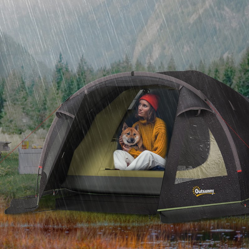 2 hengen tunneliteltta etukatoksella, UV-suoja UPF50+, vedenpitävä 3000 mm, musta