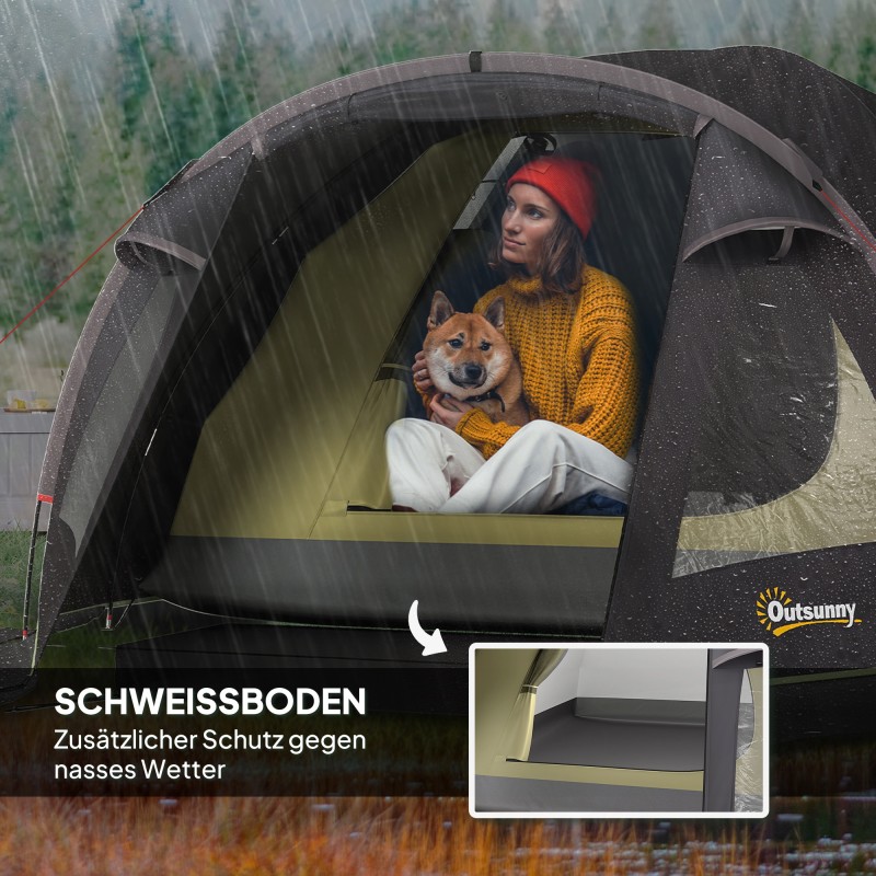 2 hengen tunneliteltta etukatoksella, UV-suoja UPF50+, vedenpitävä 3000 mm, musta