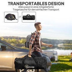 2 hengen tunneliteltta etukatoksella, UV-suoja UPF50+, vedenpitävä 3000 mm, musta