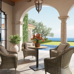 Pyöreä puutarhapöytä parvekkeelle, teräsrunkoinen Ø70 x 74 cm, luonnonpuun sävy