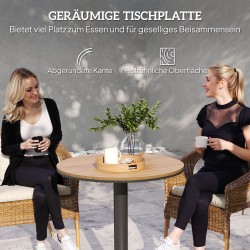 Pyöreä puutarhapöytä parvekkeelle, teräsrunkoinen Ø70 x 74 cm, luonnonpuun sävy