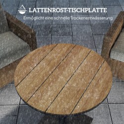 Pyöreä puutarhapöytä parvekkeelle, teräsrunkoinen Ø70 x 74 cm, luonnonpuun sävy