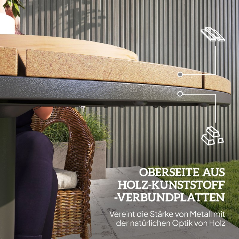 Pyöreä puutarhapöytä parvekkeelle, teräsrunkoinen Ø70 x 74 cm, luonnonpuun sävy