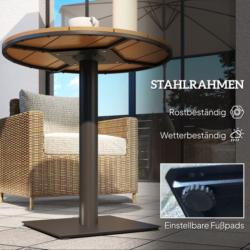 Pyöreä puutarhapöytä parvekkeelle, teräsrunkoinen Ø70 x 74 cm, luonnonpuun sävy