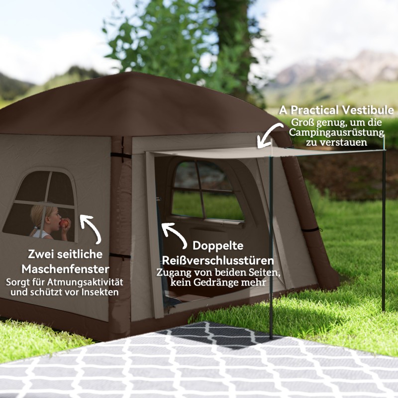 Ilmatäytteinen kahden hengen teltta 210x210x160 cm, 4 vuodenajan campingteltta, khaki-ruskea