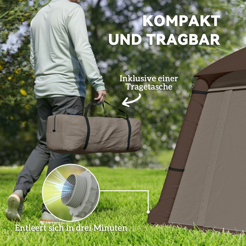 Ilmatäytteinen kahden hengen teltta 210x210x160 cm, 4 vuodenajan campingteltta, khaki-ruskea