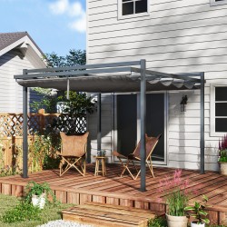 Pergola pihalle alumiinia 3,5 x 3 m, säädettävä liukukatto, harmaa
