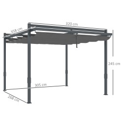 Pergola pihalle alumiinia 3,5 x 3 m, säädettävä liukukatto, harmaa