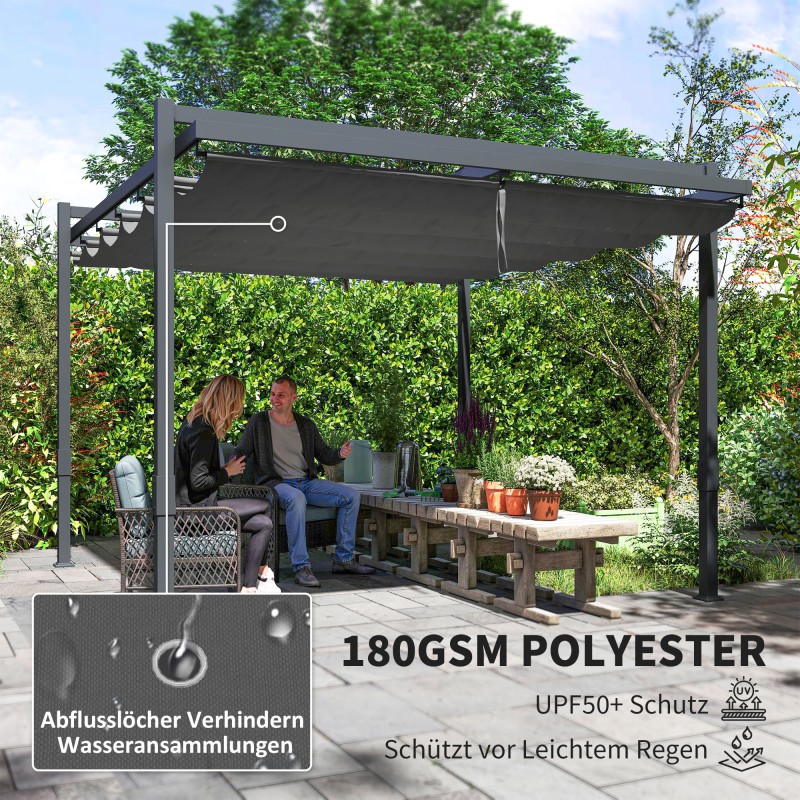Pergola pihalle alumiinia 3,5 x 3 m, säädettävä liukukatto, harmaa
