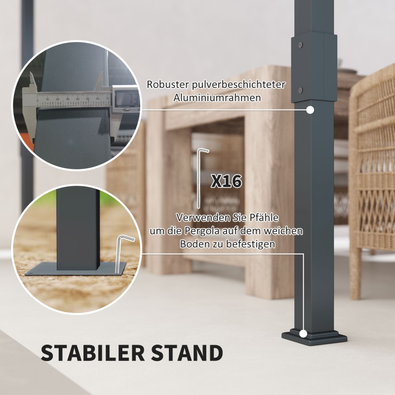 Pergola pihalle alumiinia 3,5 x 3 m, säädettävä liukukatto, harmaa