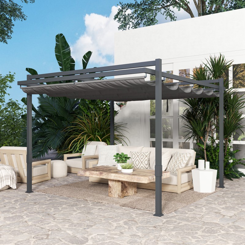Pergola pihalle alumiinia 3,5 x 3 m, säädettävä liukukatto, harmaa