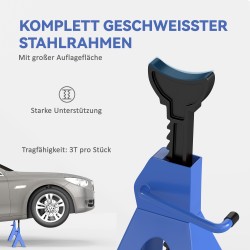 Akselipukki 3 t, 2 kpl, 13-portainen korkeussäätö 38,5–60 cm, teräs, sininen/musta