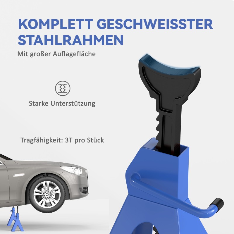 Akselipukki 3 t, 2 kpl, 13-portainen korkeussäätö 38,5–60 cm, teräs, sininen/musta