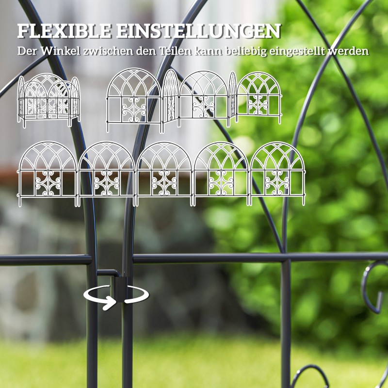 Koristeellinen puutarha-aita teräs 300 x 70 cm, 5 osaa, musta