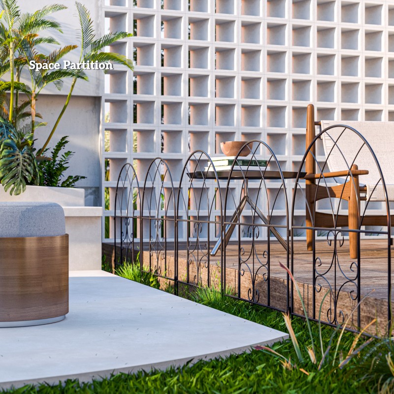 Koristeellinen puutarha-aita teräs 300 x 70 cm, 5 osaa, musta