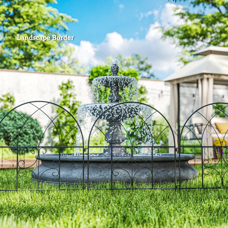 Koristeellinen puutarha-aita teräs 300 x 70 cm, 5 osaa, musta