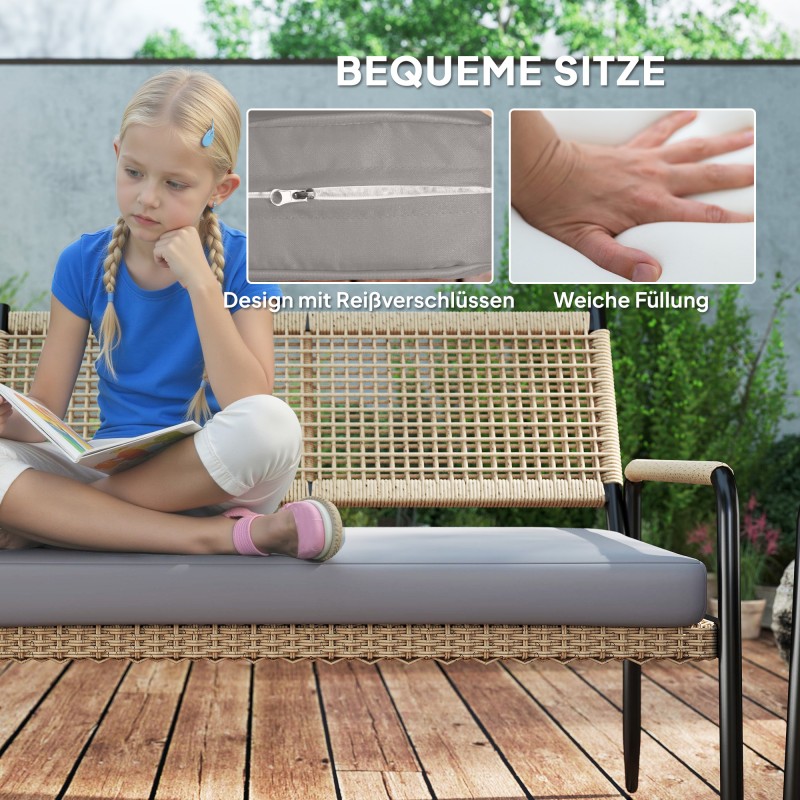 Polyrottinki puutarhan lounge-ryhmä 4 hengelle, 4 osaa, teräsrunko, tummanharmaa/keltainen