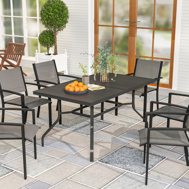 Ulkopöytä teräs 152 x 90 cm, sälemalli, varjonreikä, musta