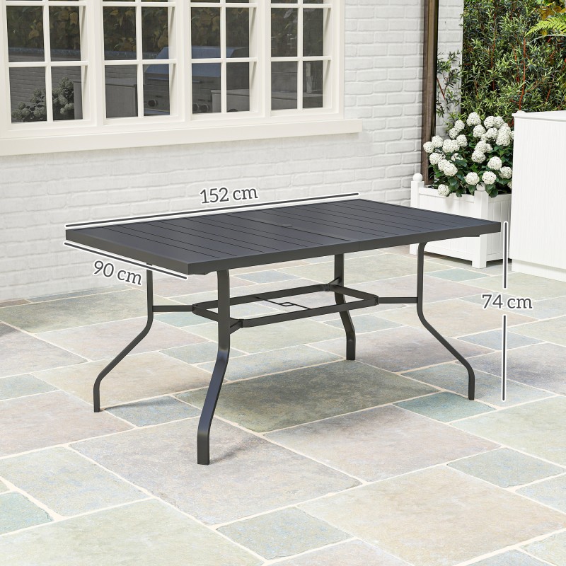 Ulkopöytä teräs 152 x 90 cm, sälemalli, varjonreikä, musta