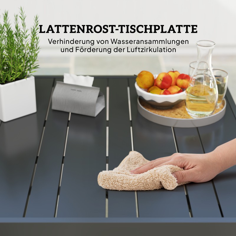 Ulkopöytä teräs 152 x 90 cm, sälemalli, varjonreikä, musta