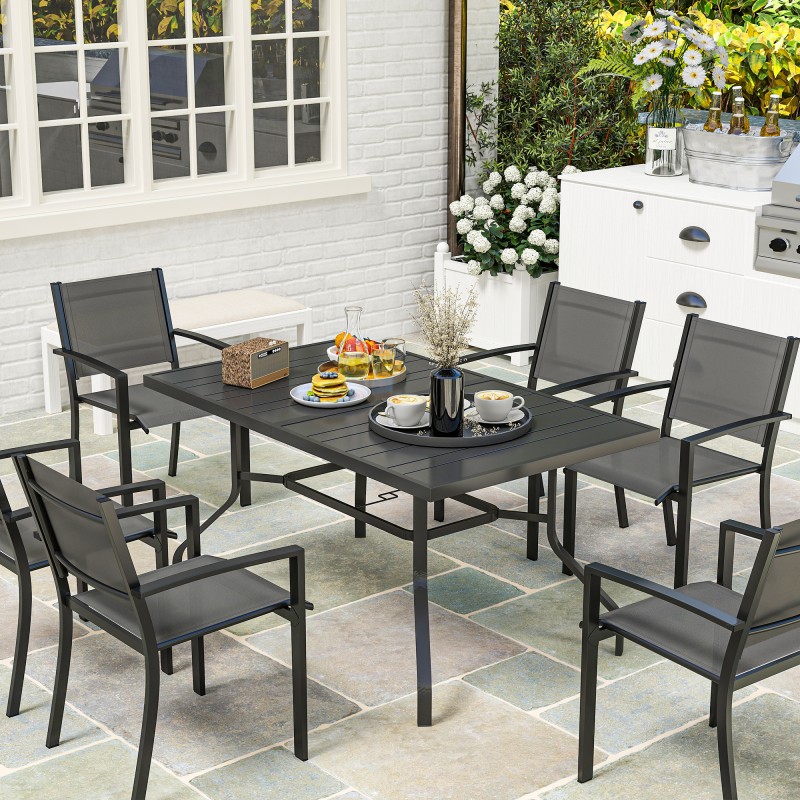 Ulkopöytä teräs 152 x 90 cm, sälemalli, varjonreikä, musta