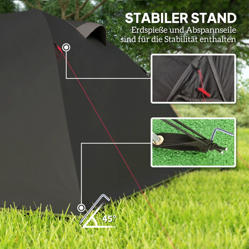 Tunneliteltta 2–4 hengelle, polyesteri, 3,6 x 2,5 x 1,3 m, vedenpitävä 3000 mm, UPF50+, musta