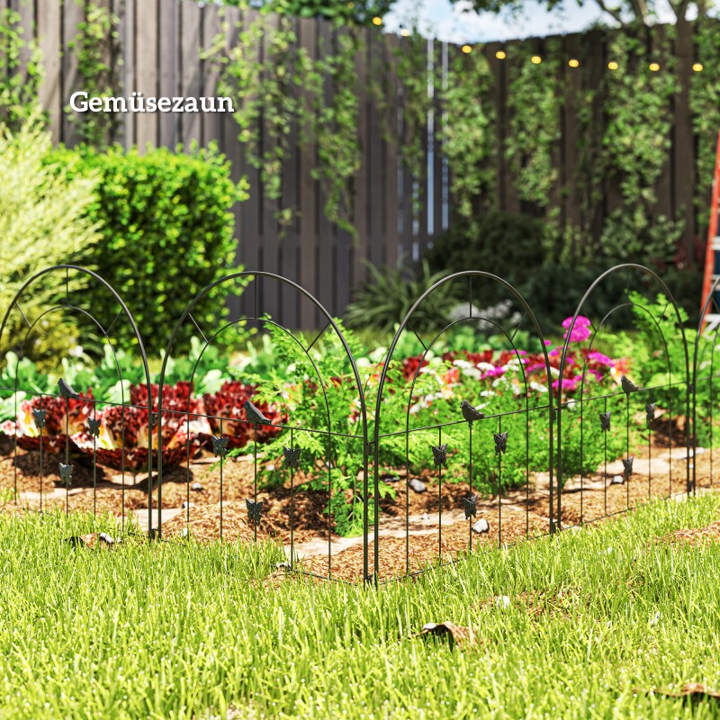 Puutarha-aitasetti teräs 300 x 70 cm, 5 paneelia, koristeellinen musta