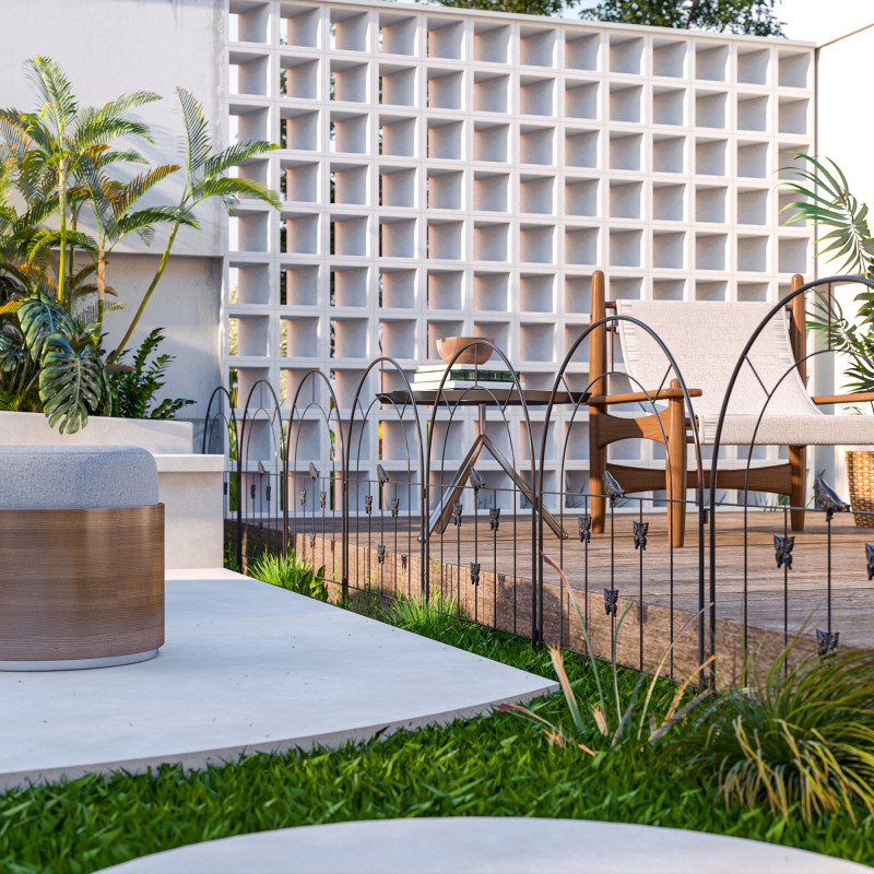 Puutarha-aitasetti teräs 300 x 70 cm, 5 paneelia, koristeellinen musta