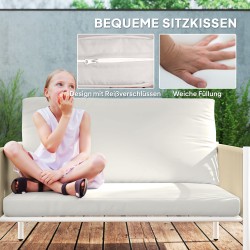 Polyrottinkinen puutarhan sohvaryhmä 4 henkilölle, teräsrunko, lasipöytä, vaaleanharmaa–ruskea