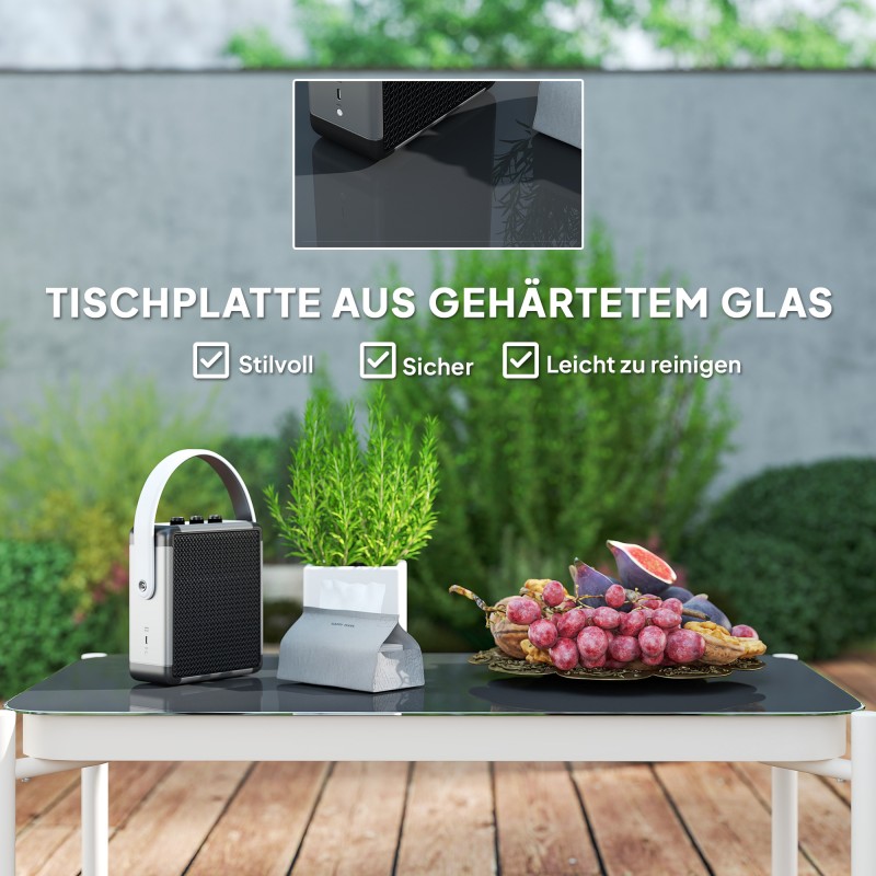 Polyrottinkinen puutarhan sohvaryhmä 4 henkilölle, teräsrunko, lasipöytä, vaaleanharmaa–ruskea