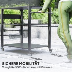 Ulkokeittiön vaunu grillipöytä teräs 105 x 50 x 79 cm musta, hyllyt ja pyörät