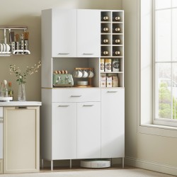 Keittiökaappi avohyllyillä ja viinitelineellä, MDF, 90x35x183 cm, valkoinen